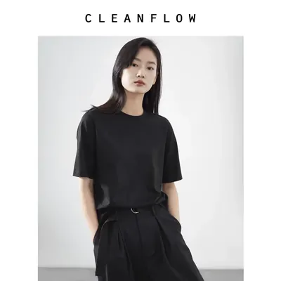 CLEANFLOW 基本款 | 新疆长绒丝光棉短袖小圆领基础T恤女打底衫夏