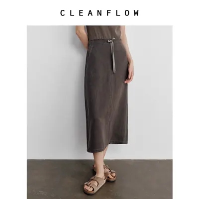 CLEANFLOW少年感系列 | 100%重磅亚麻抽绳半身裙女2026秋新款半裙
