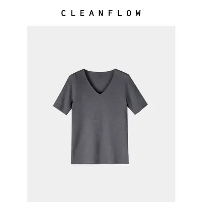 CLEANFLOW精粹系列 | 68Nm/3精纺山羊绒V领短袖修身T恤2026秋新款