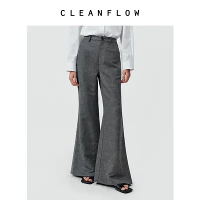 CLEANFLOW | 色织棉麻斜纹气质百搭微喇阔腿裤女2026秋季新款裤子