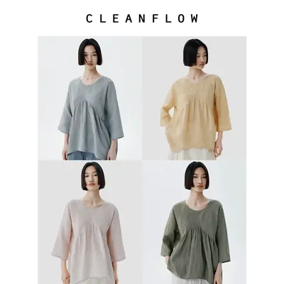 CLEANFLOW | 100%纯色织亚麻套头娃娃衬衫女2026春秋新款气质上衣