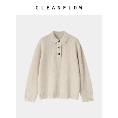 CLEANFLOW | 鱼鳞针POLO领针织套头毛衣女高级感2026秋季新款上衣