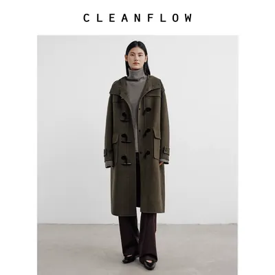 CLEANFLOW精粹系列 | 牛角扣中长双面毛呢外套2026冬新款渔夫大衣