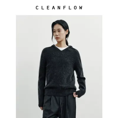 CLEANFLOW少年感系列 | 无缝一体丝羊毛羊绒连帽针织衫女小个子