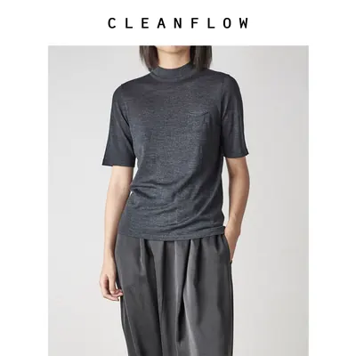 CLEANFLOW | 超细美利奴羊毛针织短袖圆领T恤女2026夏季新款上衣