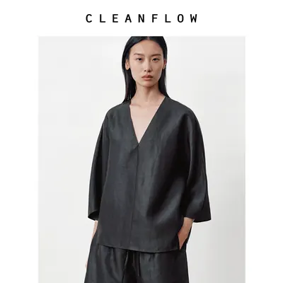 CLEANFLOW | 纯手工平板纹香云纱真丝七分袖衬衫女高级感2026新款