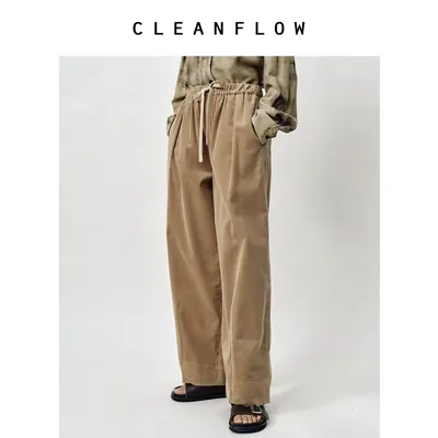 CLEANFLOW少年感系列 | 灯芯绒锥形松紧腰阔腿裤女2026秋新款裤子