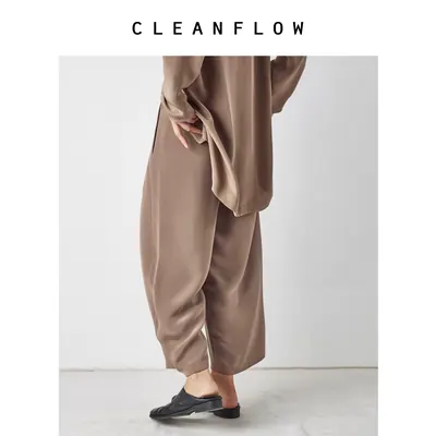 CLEANFLOW | 太妃色30姆米真丝重双绉百搭休闲阔腿裤女高级感裤子