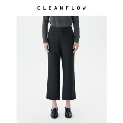 CLEANFLOW | 精纺羊毛八分高腰喇叭休闲裤女小个子2026秋新款裤子