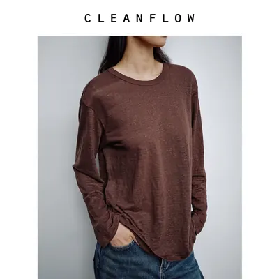 CLEANFLOW精粹系列 | 高端纯亚麻针织T恤女小个子新款休闲打底衫