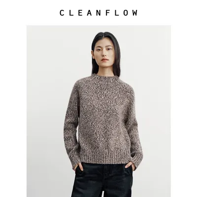 CLEANFLOW | 山羊绒粗棒针小立领插肩袖套头针织毛衣2026秋季新款