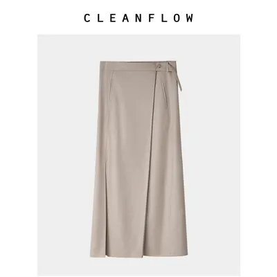 CLEANFLOW | 精纺羊毛设计感开衩裹裙女2026秋新款气质百搭半身裙