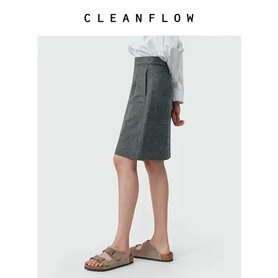 CLEANFLOW | 色织棉麻斜纹气质通勤A字半裙高级感2026秋新款裙子