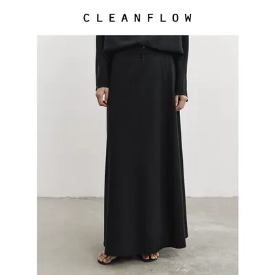 CLEANFLOW | 黑色桑蚕丝羊毛棉薄款细腻针织半身裙2026秋新款裙子