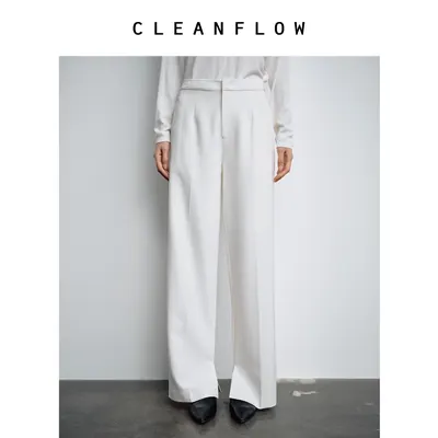 CLEANFLOW | 裸色40姆米重磅弹力重绉桑蚕丝直筒修身开衩休闲西裤