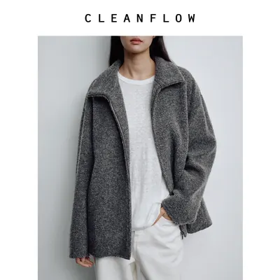 【博主同款】CLEANFLOW | 高端羊毛颗粒绒立领休闲毛呢外套女新款