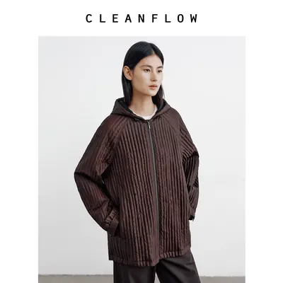 CLEANFLOW | 中式绗缝轻盈保暖真丝红云纱连帽羽绒服女2026冬新款