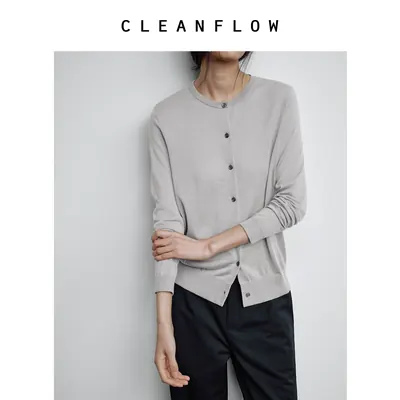 CLEANFLOW | 重磅桑蚕丝羊绒圆领针织开衫女高级感2026秋季新款
