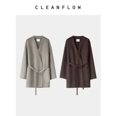 CLEANFLOW | 手工山羊绒禅领中长毛呢外套女2026冬季新款气质大衣