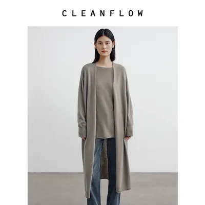 CLEANFLOW | 100%山羊绒诗风无扣卷边针织开衫外套女2026秋季新款