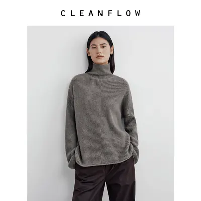 CLEANFLOW | 鱼鳞针堆堆领落肩气质百搭毛衣女2026秋季新款针织衫