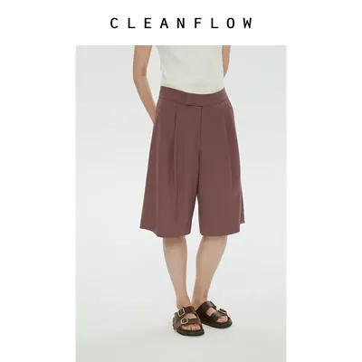 CLEANFLOW | 胭脂粉色精纺羊毛西装休闲5分低腰垮裤短裤气质中裤