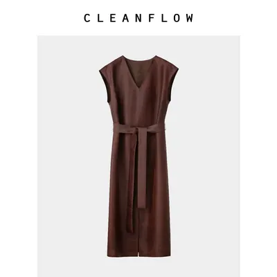 【马王堆系列】CLEANFLOW | 莨绸红云纱两面穿V领连衣裙女高级感