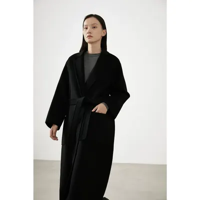 CLEANFLOW | 黑色纯山羊绒西装领手工双面呢外套女2026冬新款大衣