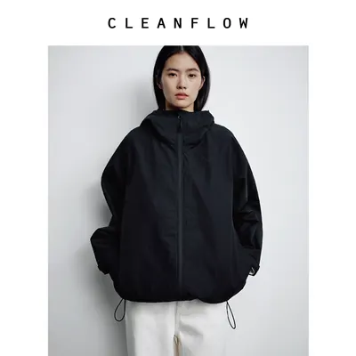 CLEANFLOW精粹系列 | 藏青色防水防晒连帽夹克短外套女新款上衣