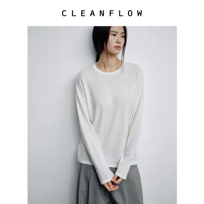 CLEANFLOW | 精纺羊毛圆领宽松百搭T恤女2026秋季新款气质打底衫