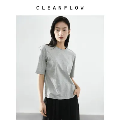 CLEANFLOW 基本款 | 新疆长绒丝光棉短袖小圆领基础经典纯色灰T恤