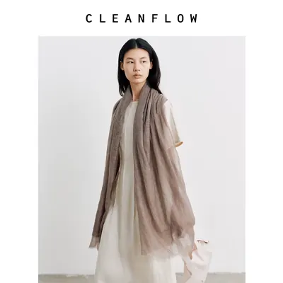 CLEANFLOW | 精纺羊绒薄雾毛边披巾流苏时尚披肩高级感时尚简约