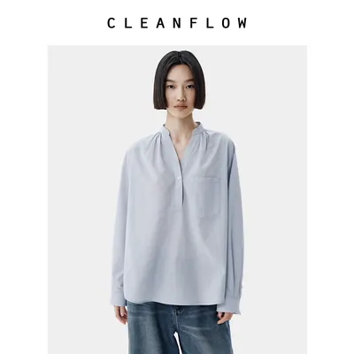 CLEANFLOW | 天丝棉半开襟立领衬衫女高级感2026秋季新款气质上衣