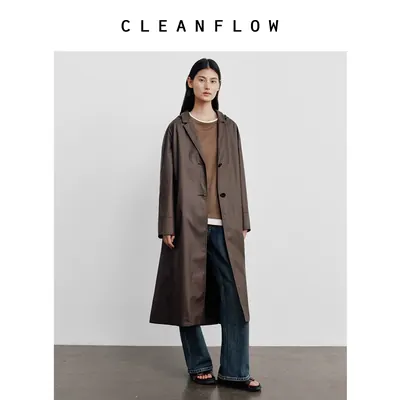 CLEANFLOW | 涂层棉西装领连帽风衣女高级感2026秋季新款气质外套