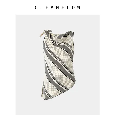 CLEANFLOW | 100%桑蚕丝荡领围巾式系带背心衬衫女高级感2026新款