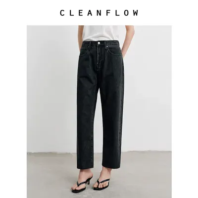 CLEANFLOW | 碳灰修身九分水洗高腰牛仔裤女小个子显瘦气质感裤子