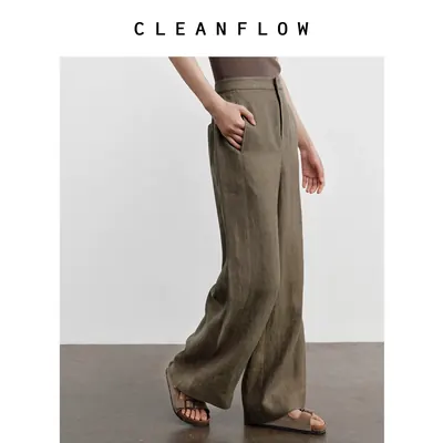 CLEANFLOW | 重磅色织汉麻亚麻直筒阔腿裤女高级感2026秋新款裤子