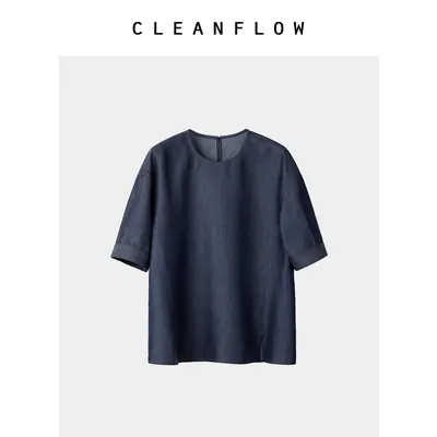 CLEANFLOW | 天丝棉牛仔短袖套头衬衫女高级感2026秋新款气质上衣
