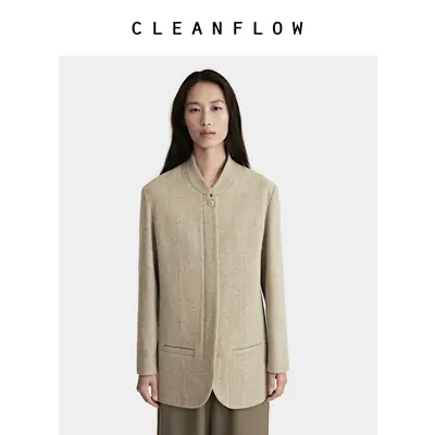 CLEANFLOW | 开心果色纯羊毛粗花中式毛呢外套女2026新款气质大衣