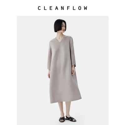 CLEANFLOW | 真丝汉麻马蹄莲袖连衣裙女高级感2026秋新款气质裙子
