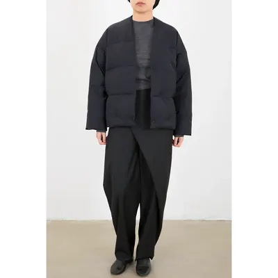 CLEANFLOW | 藏青精纺羊毛新中式V领连肩羽绒服女2026冬新款棉衣