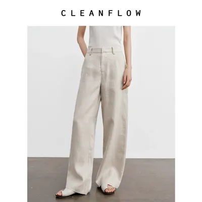CLEANFLOW | 100%纯亚麻直筒气质休闲裤女小个子2026新款百搭裤子