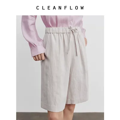 CLEANFLOW | 100%纯汉麻手工松紧腰短裤女小个子2026新款百搭裤子