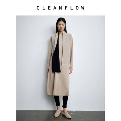 CLEANFLOW | 巴素兰羊毛山羊绒中式气质围巾式连衣裙女2026秋新款