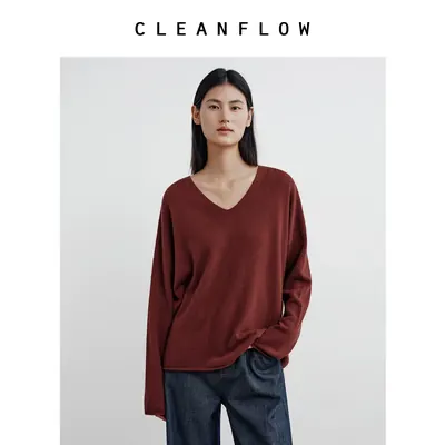 CLEANFLOW | 番茄红山羊绒v领针织衫女小个子2026秋新款气质毛衣