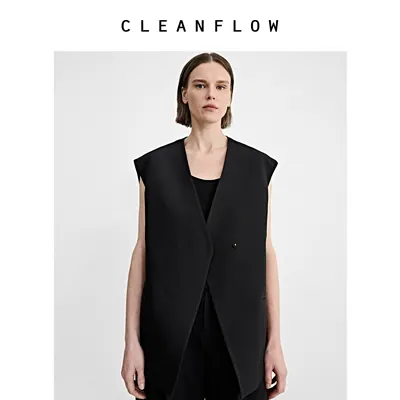 CLEANFLOW精粹系列 | 丝毛层乔绉极简箱型V领宽松廓形马甲高级感