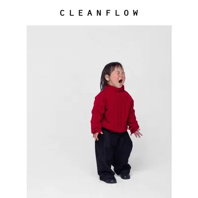 【新年特献款】CLEANFLOW | 儿童樱桃红粗坑条山羊绒针织加厚毛衣