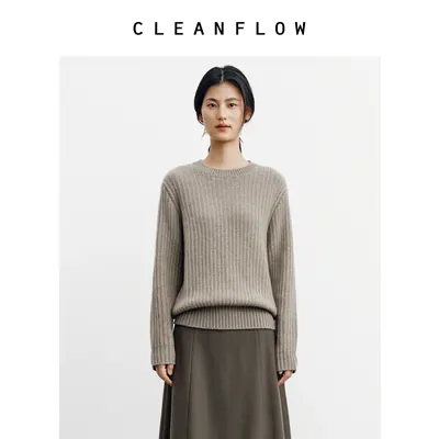 CLEANFLOW | 圆领鱼鳞针山羊绒套头针织衫女高级感2026秋新款毛衣