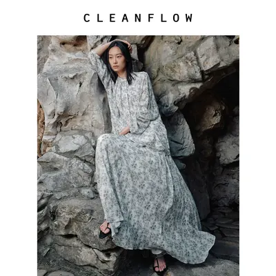 CLEANFLOW | 栀子印花真丝乔其纱衬衫女高级感2026秋新款气质上衣