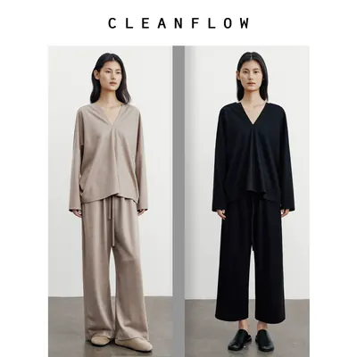 CLEANFLOW闲所系列 | 轻盈柔软针织羊毛卫衣卫裤女松弛感T恤套装